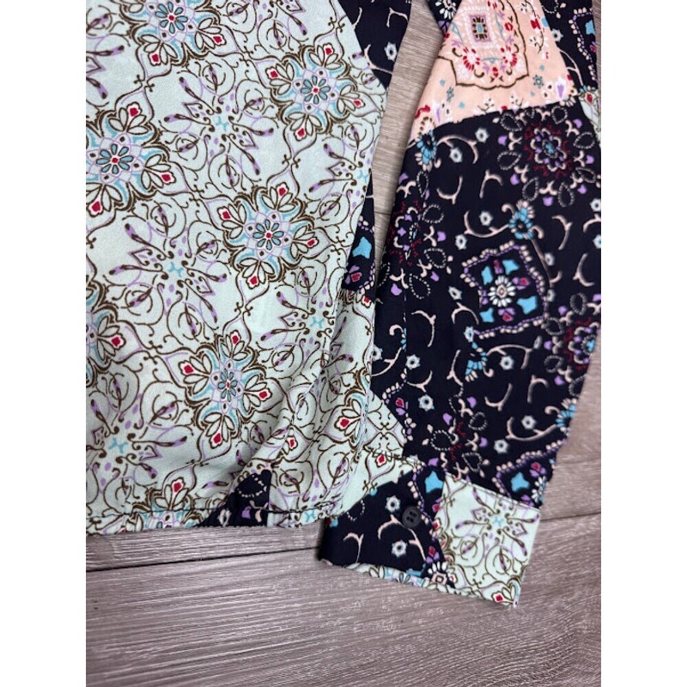 Patchwork Floral Print Button Front Long Sleeve Blouse Boho Artsy XL - Picture 5 of 8